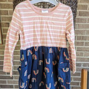 Hanna Andersson Mixie Playdress Pink Navy Rainbows 3T